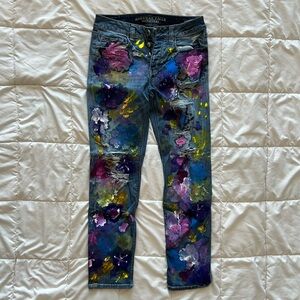 Hand painted American Eagle super stretch size 4 reg button fly one of a kind